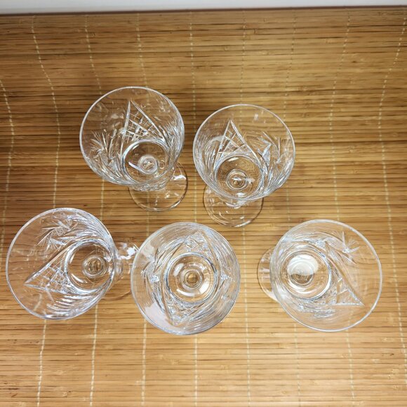 Pinwheel Crystal Wine Glasses Set of 5 Vintage 60s Mid Century Cut Crystal - Picture 3 of 4